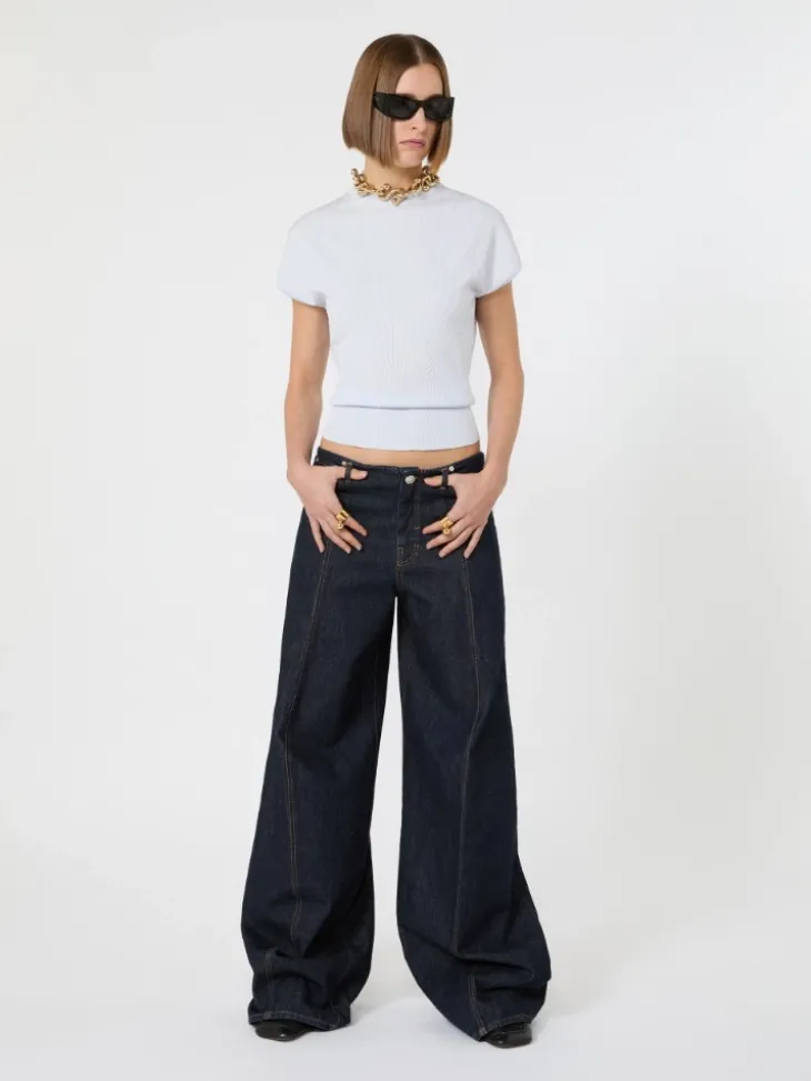 Rib-knit viscose sweater - LIGHT BLUE