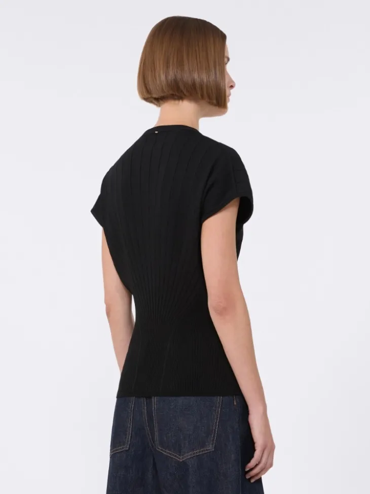Rib-knit viscose sweater - BLACK
