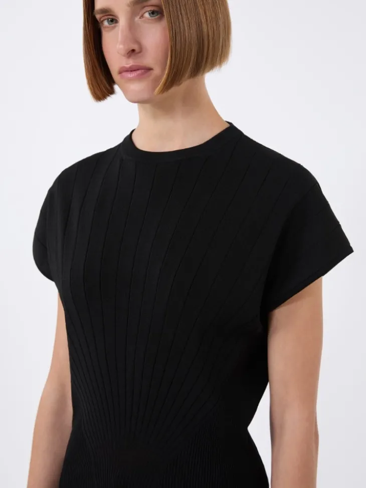 Rib-knit viscose sweater - BLACK