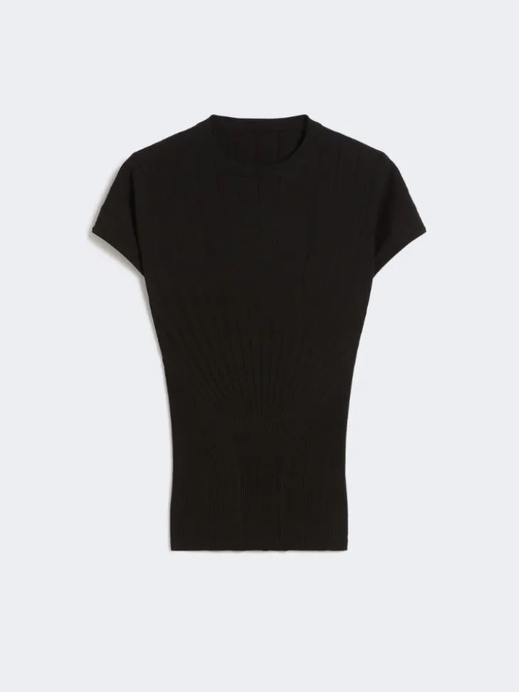 Rib-knit viscose sweater - BLACK