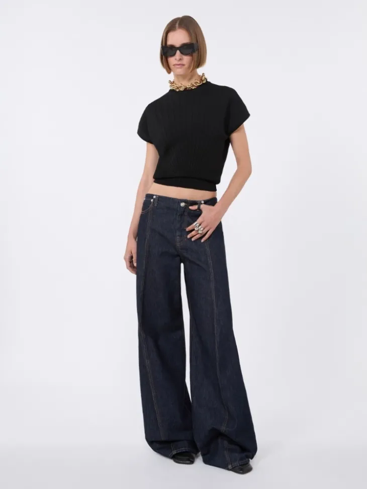 Rib-knit viscose sweater - BLACK