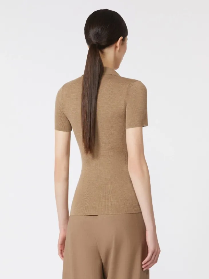 Rib-knit wool polo shirt - GOLD BEIGE BROWN
