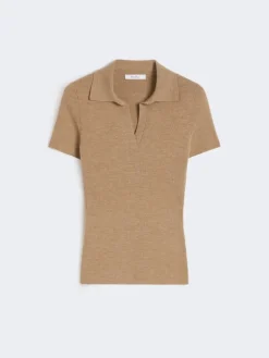 Rib-knit wool polo shirt - GOLD BEIGE BROWN
