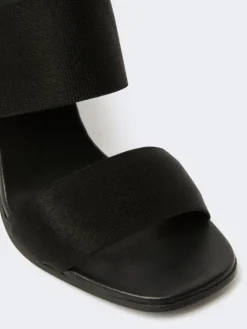 Sandals in calfskin and elasticated webbing - BLACK