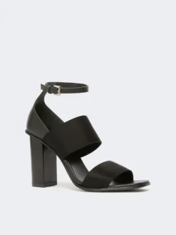 Sandals in calfskin and elasticated webbing - BLACK