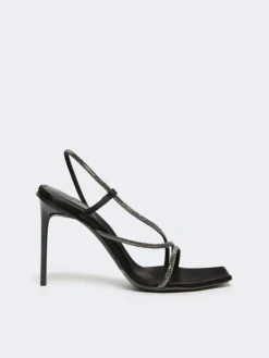 Satin and crystal sandals - BLACK