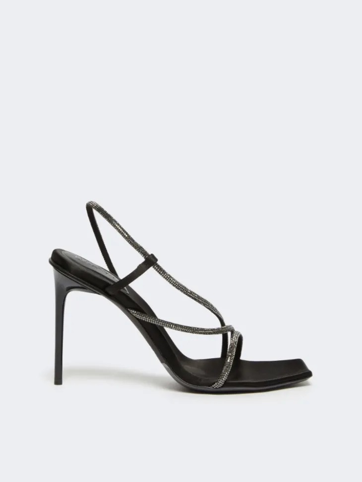 Satin and crystal sandals - BLACK