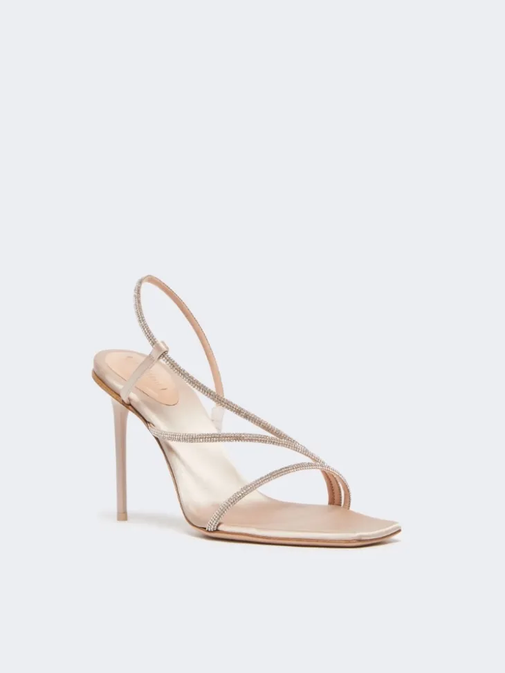 Satin and crystal sandals - BEIGE