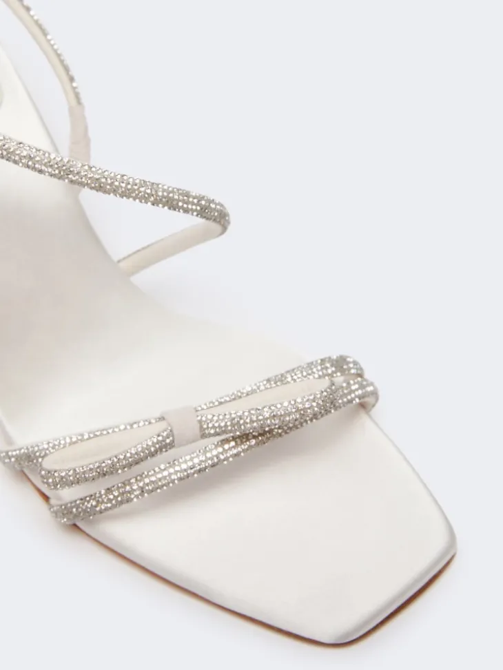 Satin and rhinestone sandals - IVORY