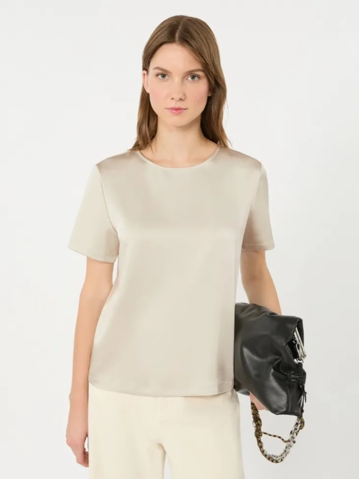 Satin crew-neck T-shirt - IVORY