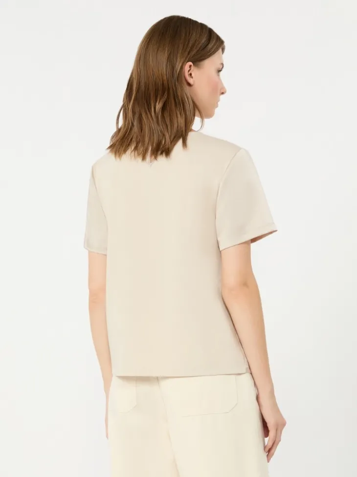 Satin crew-neck T-shirt - IVORY