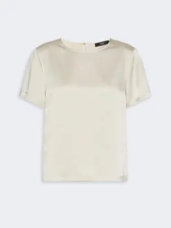 Satin crew-neck T-shirt - IVORY
