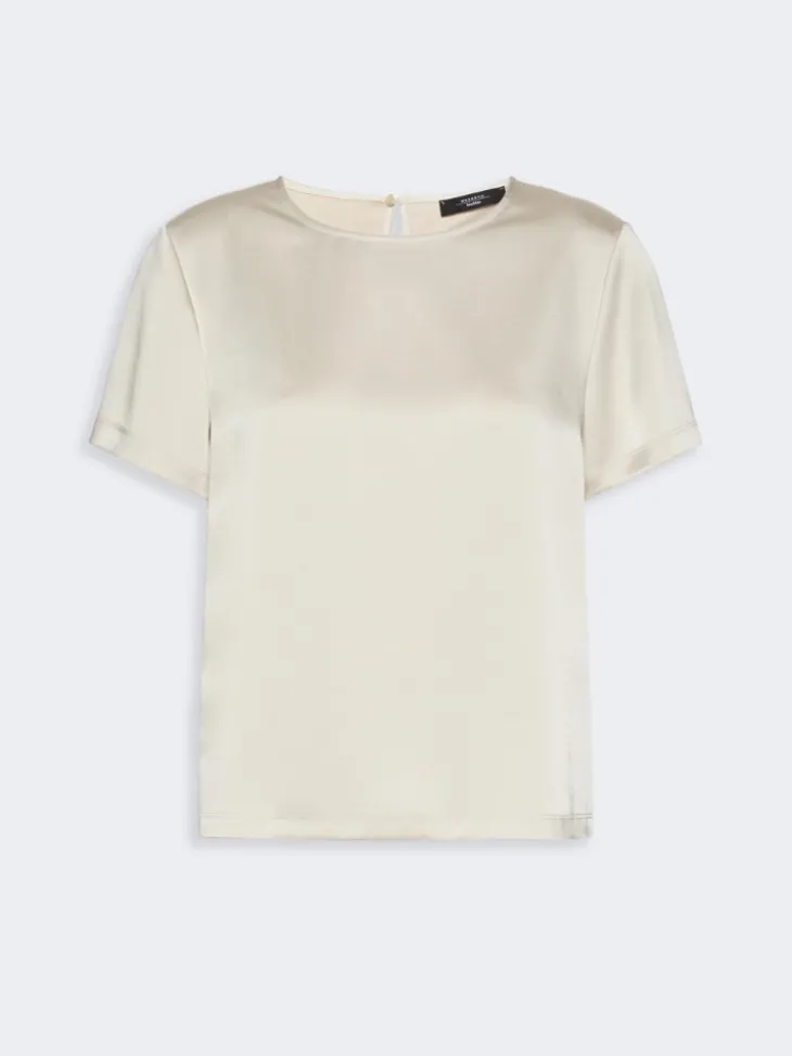 Satin crew-neck T-shirt - IVORY