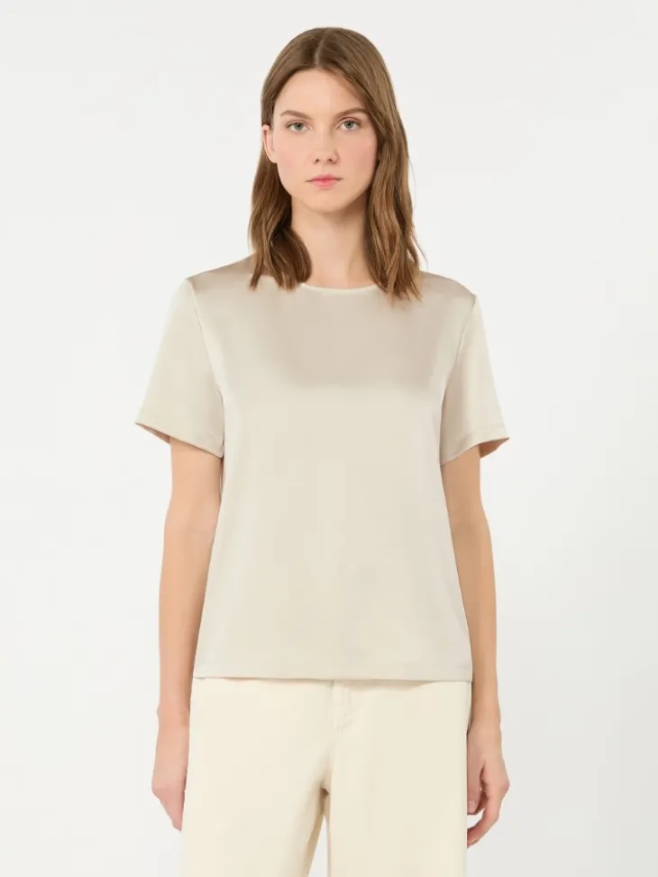 Satin crew-neck T-shirt - IVORY