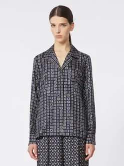 Semi-fitted printed silk shirt - ULTRAMARINE