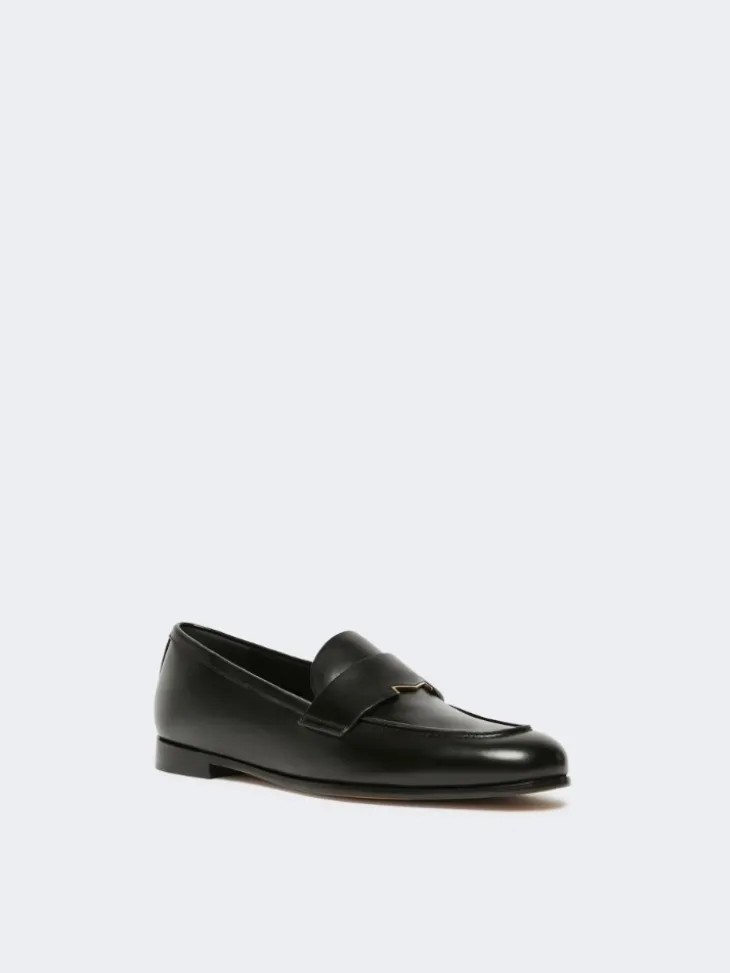 Semi-glossy leather moccasins - BLACK
