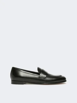 Semi-glossy leather moccasins - BLACK