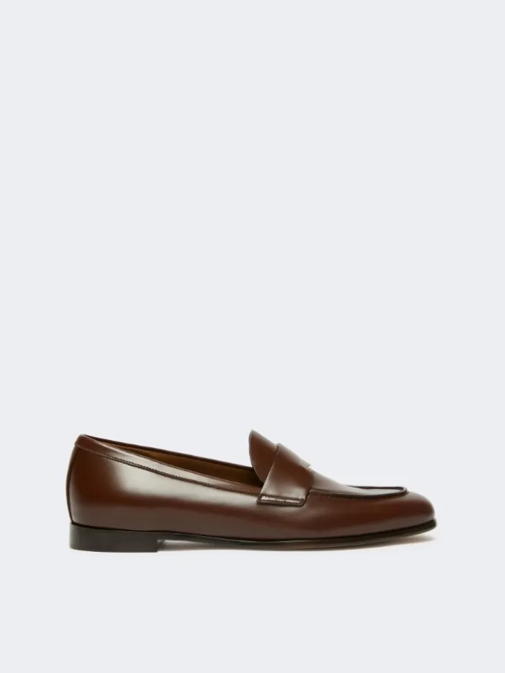 Semi-glossy leather moccasins - COCOA