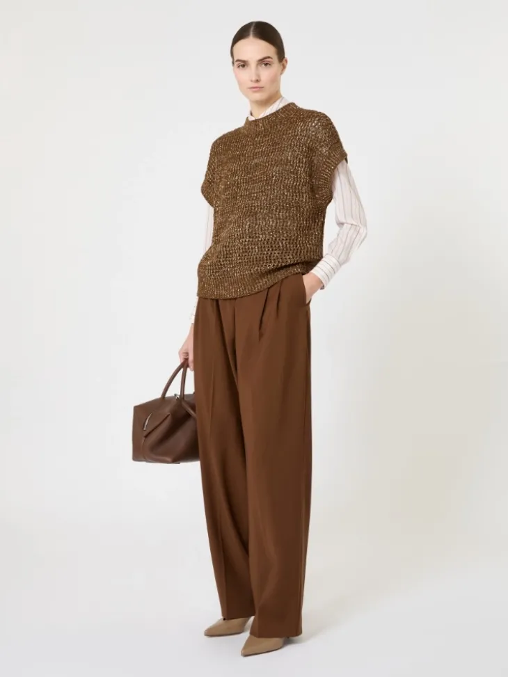Sequin-adorned mesh-knit cotton sweater - HAZELNUT BROWN