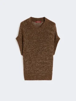 Sequin-adorned mesh-knit cotton sweater - HAZELNUT BROWN