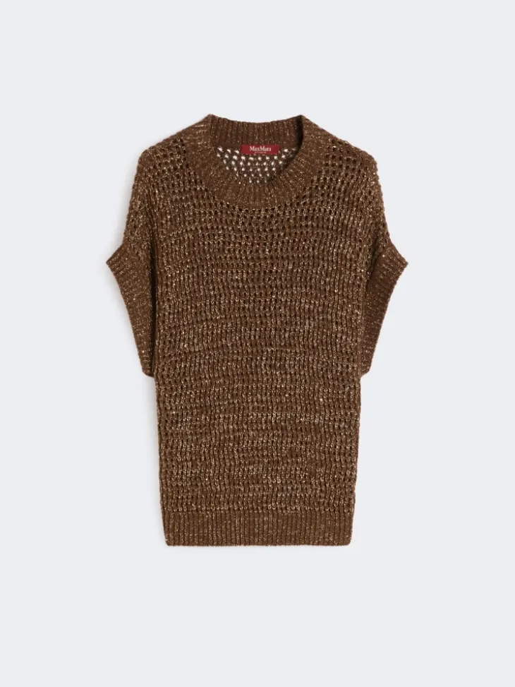 Sequin-adorned mesh-knit cotton sweater - HAZELNUT BROWN