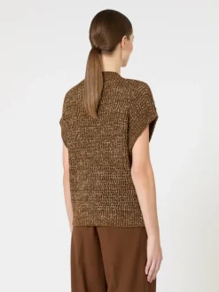 Sequin-adorned mesh-knit cotton sweater - HAZELNUT BROWN
