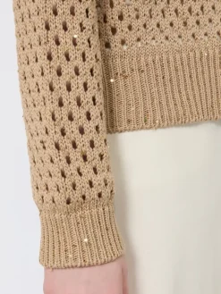 Sequinned cotton boxy sweater - CAMEL