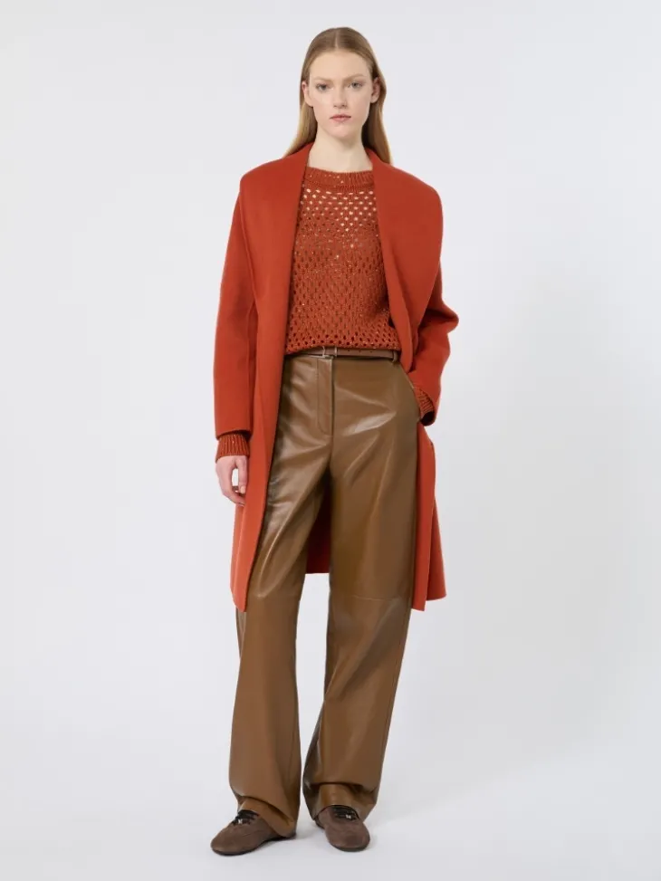 Sequinned cotton boxy sweater - TERRA COTTA