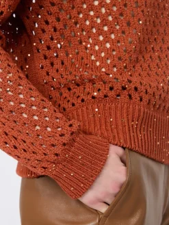 Sequinned cotton boxy sweater - TERRA COTTA