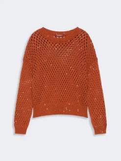 Sequinned cotton boxy sweater - TERRA COTTA
