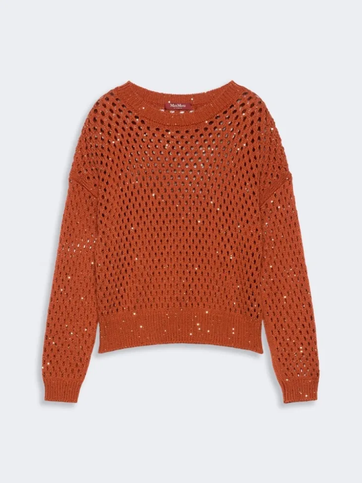 Sequinned cotton boxy sweater - TERRA COTTA
