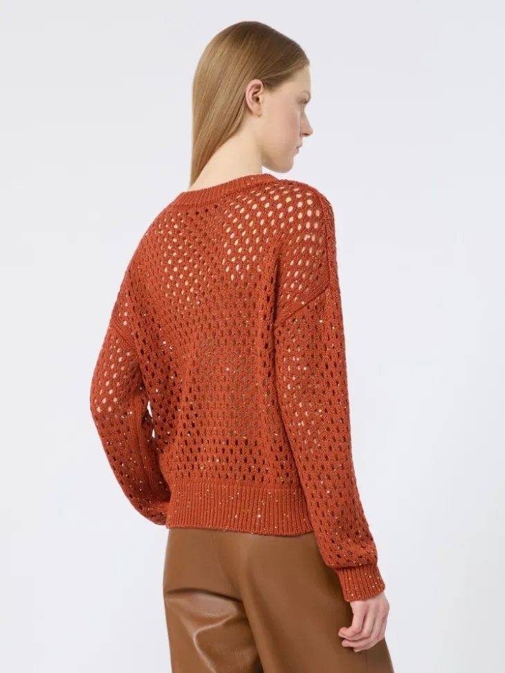 Sequinned cotton boxy sweater - TERRA COTTA