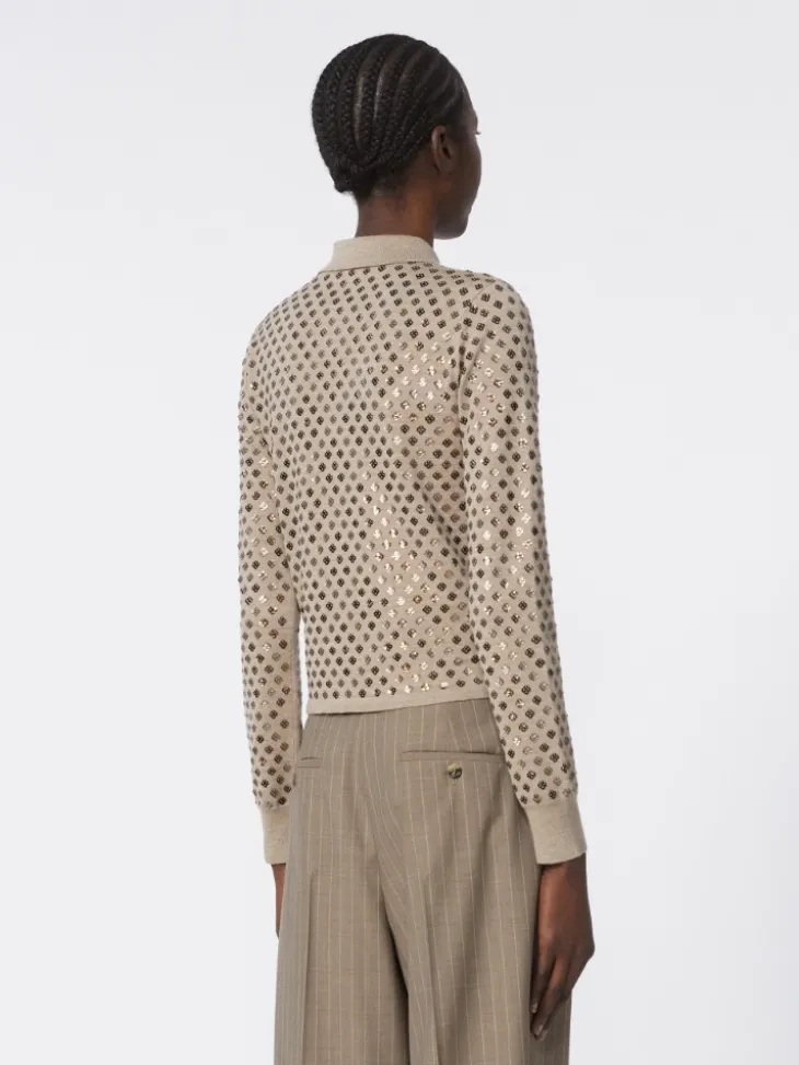 Sequinned wool cardigan - BROWN