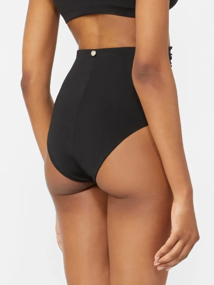 Shiny jersey culotte-style bikini bottoms - BLACK
