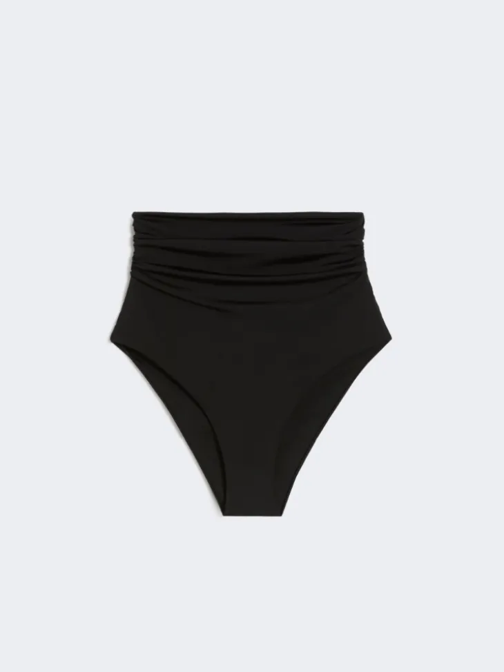 Shiny jersey culotte-style bikini bottoms - BLACK