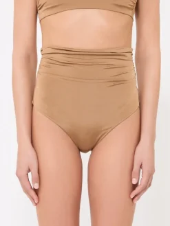 Shiny jersey culotte-style bikini bottoms - CAMEL