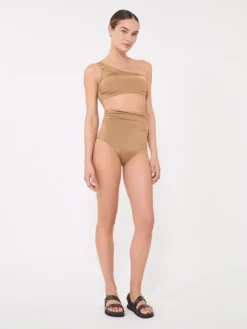Shiny jersey culotte-style bikini bottoms - CAMEL