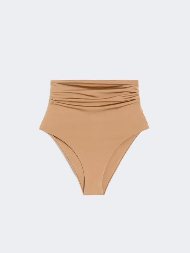 Shiny jersey culotte-style bikini bottoms - CAMEL