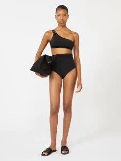 Shiny jersey one-shoulder bikini top - BLACK