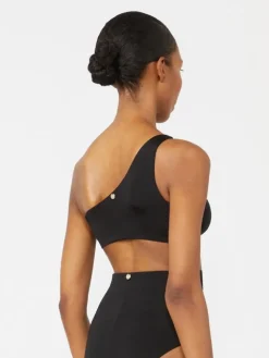 Shiny jersey one-shoulder bikini top - BLACK