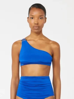 Shiny jersey one-shoulder bikini top - CORNFLOWER BLUE