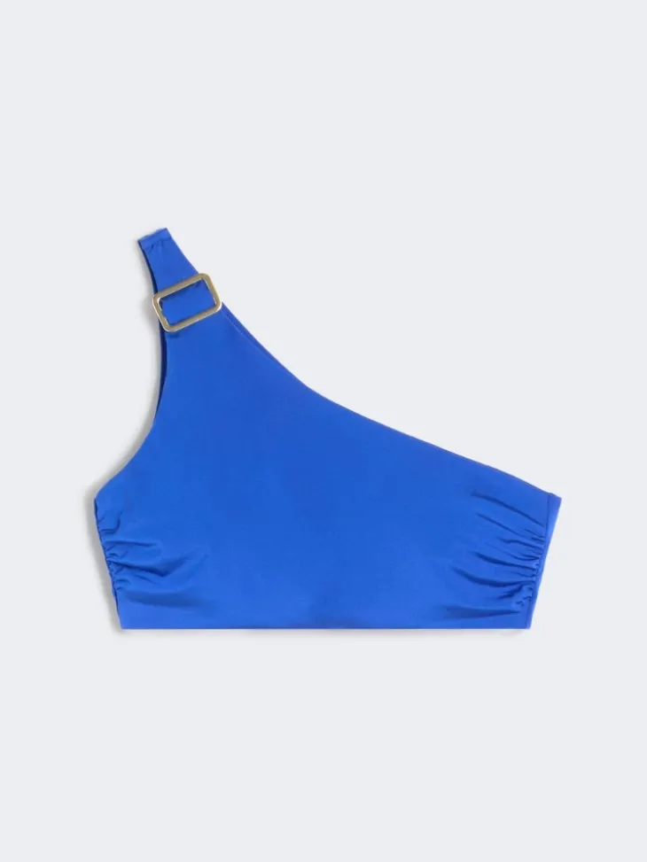 Shiny jersey one-shoulder bikini top - CORNFLOWER BLUE
