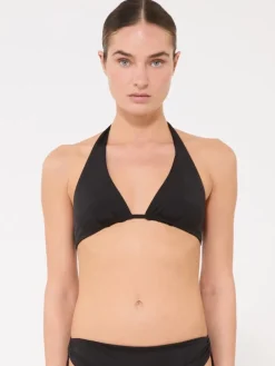 Shiny jersey triangle bikini top - BLACK