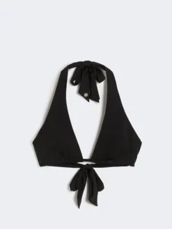Shiny jersey triangle bikini top - BLACK
