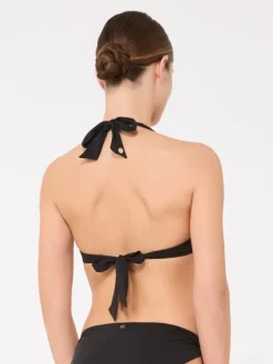 Shiny jersey triangle bikini top - BLACK