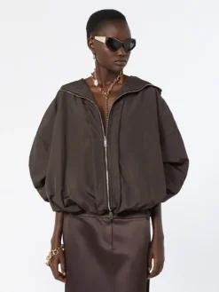 Short crinkled fabric raincoat - DARK BROWN