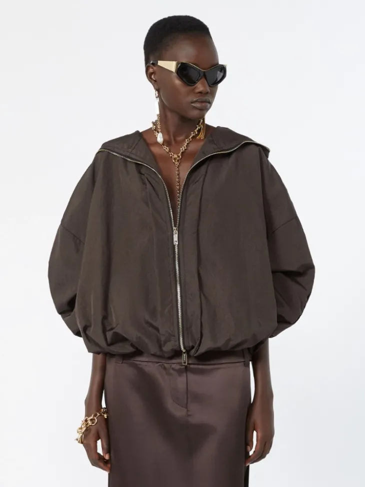 Short crinkled fabric raincoat - DARK BROWN