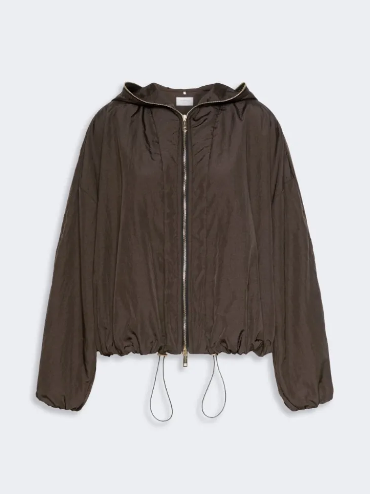 Short crinkled fabric raincoat - DARK BROWN