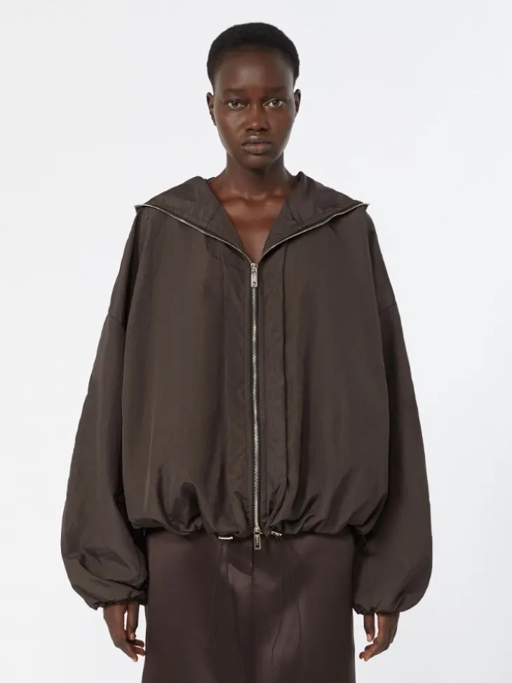 Short crinkled fabric raincoat - DARK BROWN