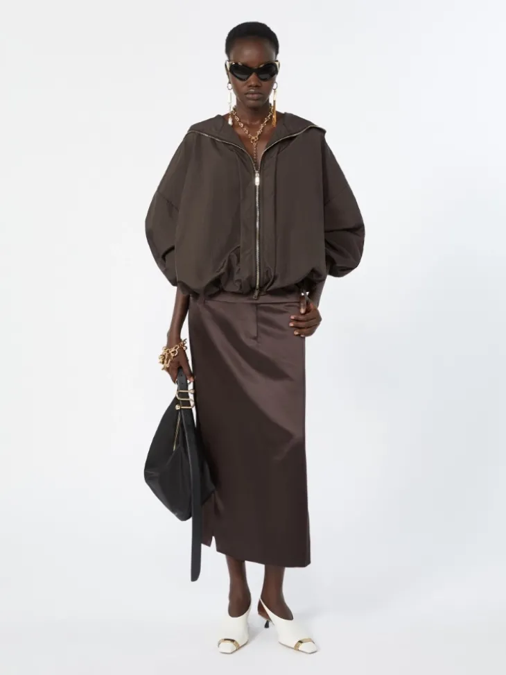 Short crinkled fabric raincoat - DARK BROWN